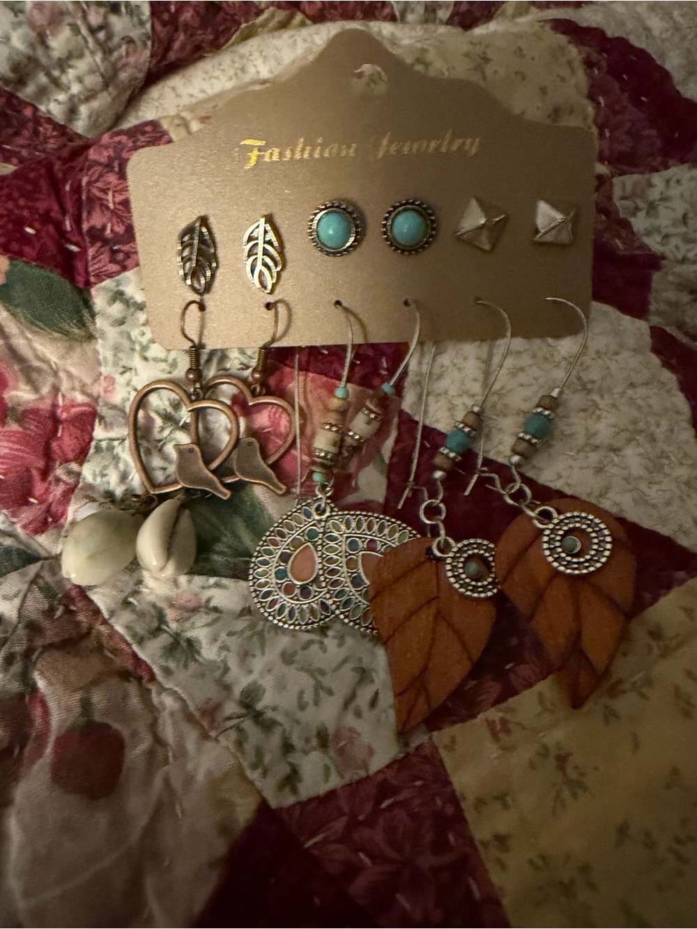 Fashion Jewelry Turquoise, Brown & Gold Mixed Earring Set